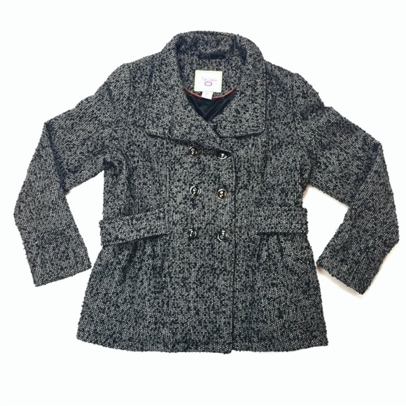 PINK ENVELOPE Classic Peacoat Jacket Tweed Dark Academia Wool Military XL Junior - Picture 1 of 16